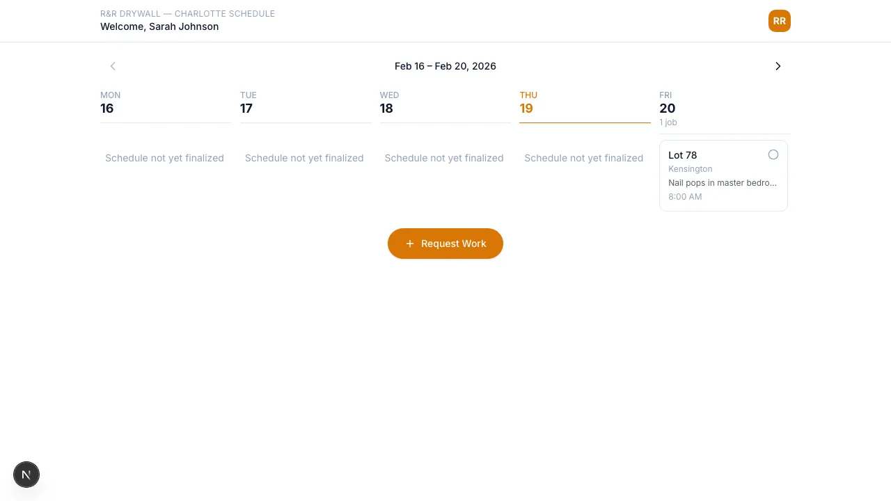 Desktop calendar view showing a weekly grid with job cards